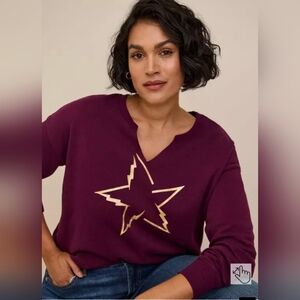 33. Torrid Lightning Star Purple Relaxed Fleece Split Neck Crop Sweater 3X 22 24